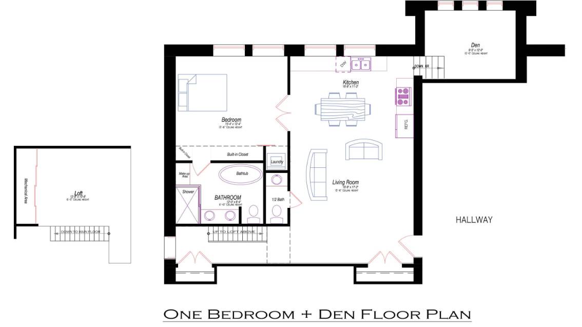 1 Bedroom + Den Floor Plan